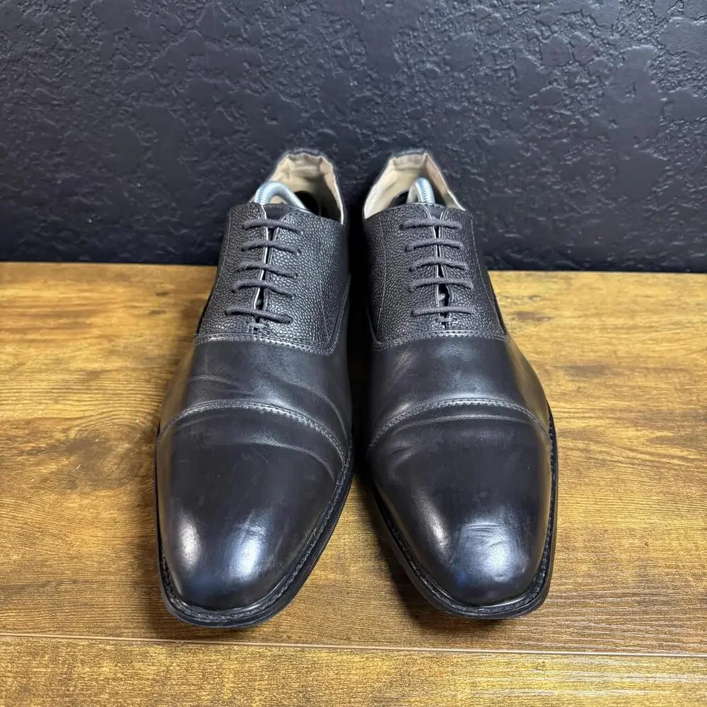 Antonio Cerrelli 6721 Black Faux Leather Cap Toe Oxford Dress Shoes Mens 9.5